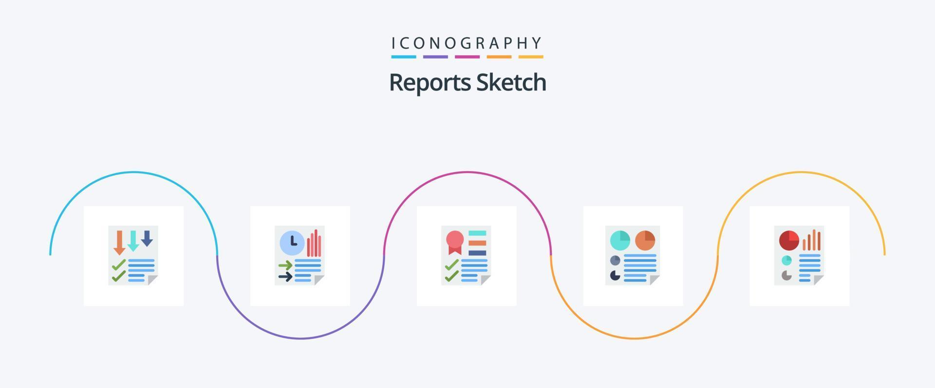 Reports Sketch Flat 5 Icon Pack Including page. data. paper. ribbon. page vector