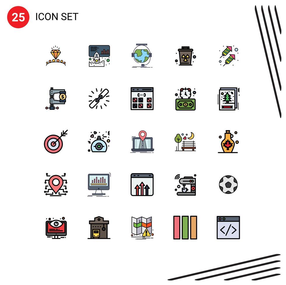 Editable Vector Line Pack of 25 Simple Filled line Flat Colors of rocket pollution consultation garbage support Editable Vector Design Elements