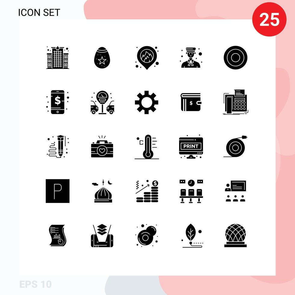 Universal Icon Symbols Group of 25 Modern Solid Glyphs of interface professional fire people bell Editable Vector Design Elements