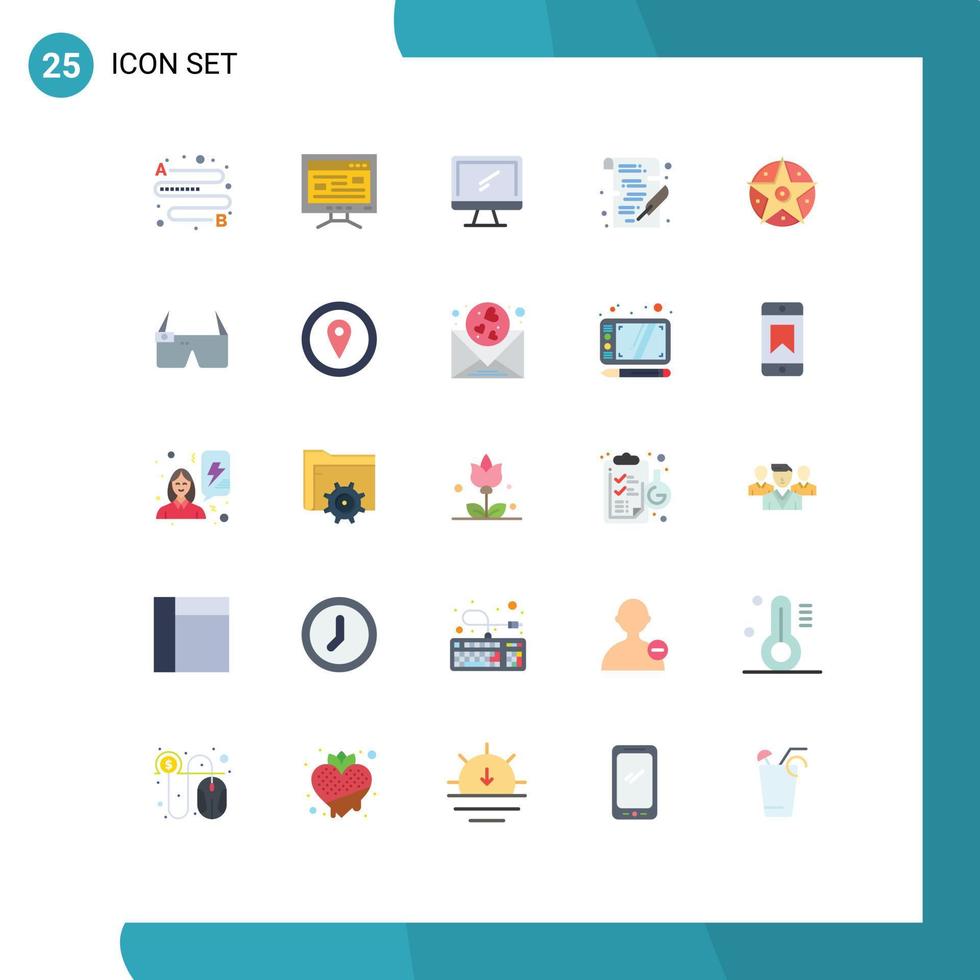 Editable Vector Line Pack of 25 Simple Flat Colors of satanic write monitor write school Editable Vector Design Elements