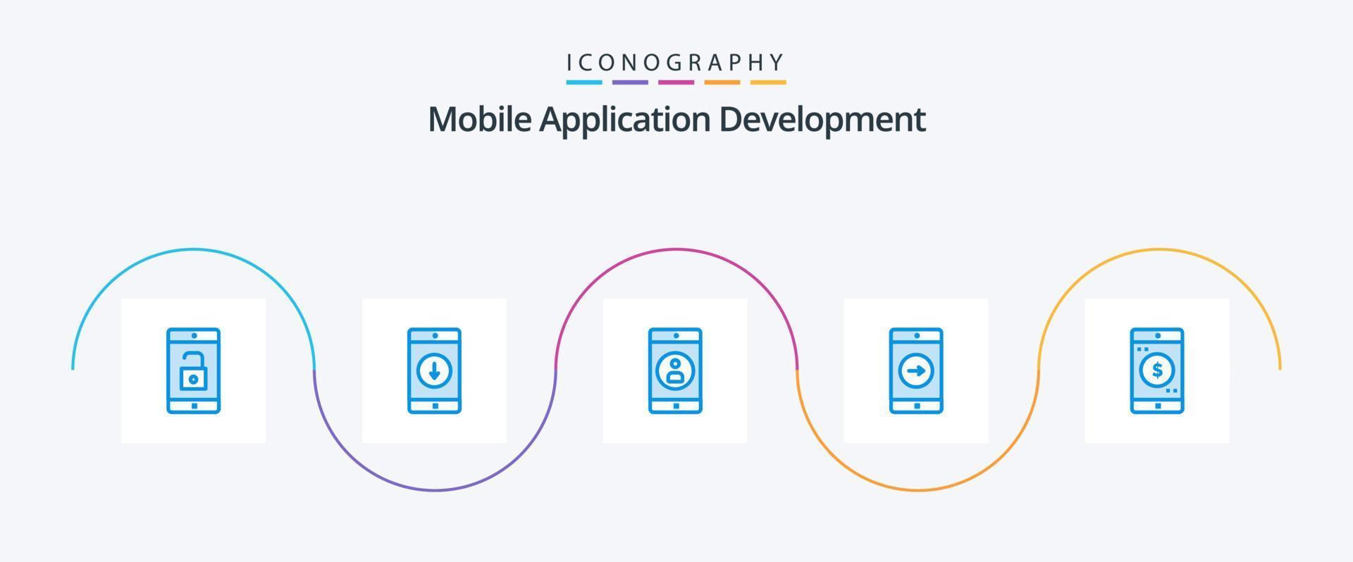 Mobile Application Development Blue 5 Icon Pack Including application. mobile. arrow. right. profile vector