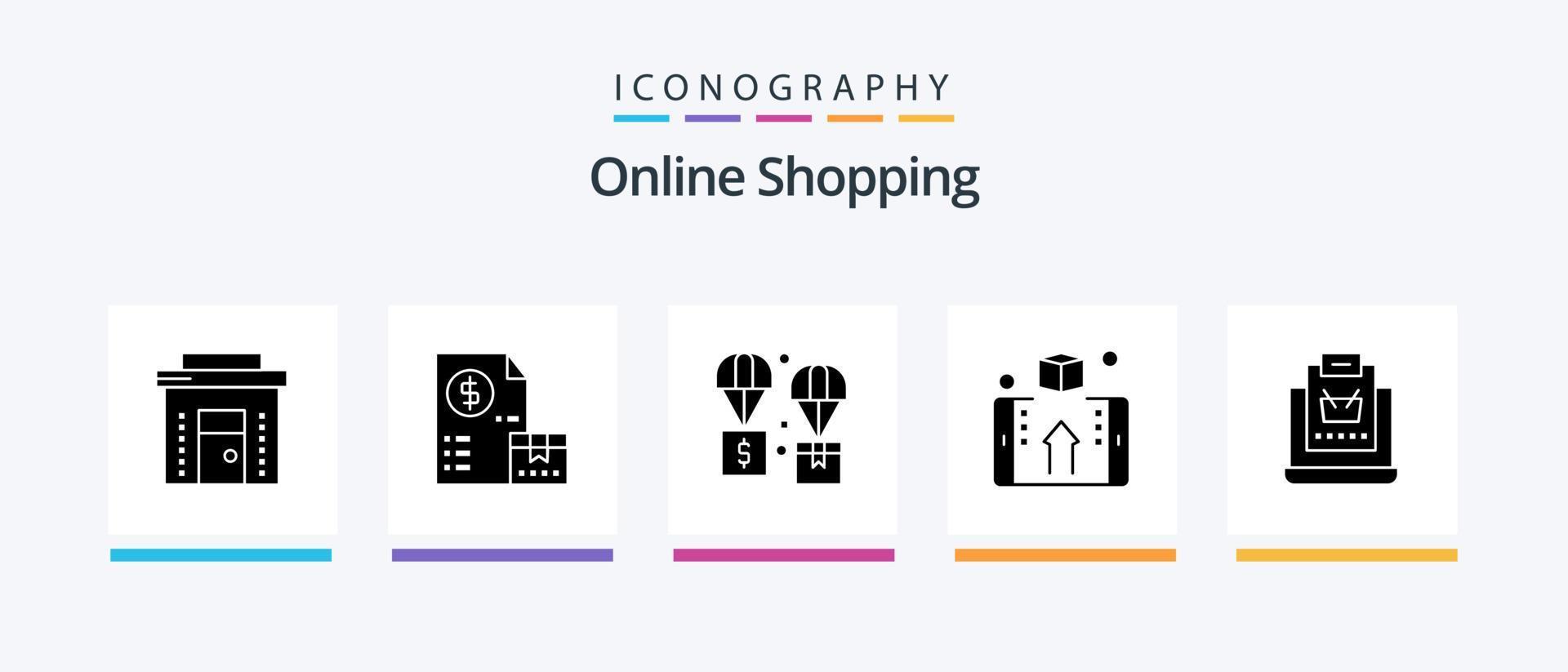 Online Shopping Glyph 5 Icon Pack Including money. box. money. parachute. exchange. Creative Icons Design vector