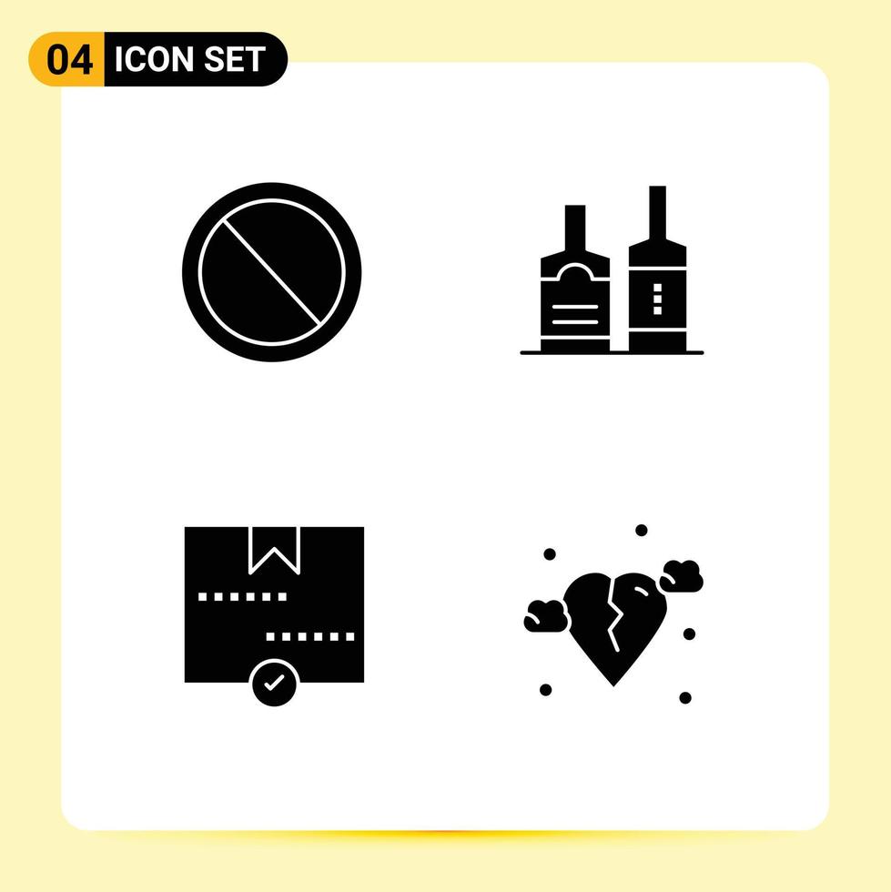 Set of 4 Vector Solid Glyphs on Grid for interface delivered user bottl package Editable Vector Design Elements