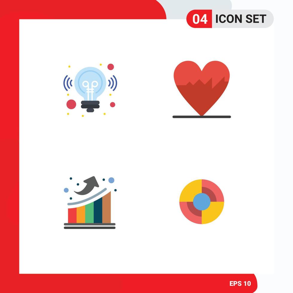Group of 4 Flat Icons Signs and Symbols for idea statistics solution pulse define Editable Vector Design Elements