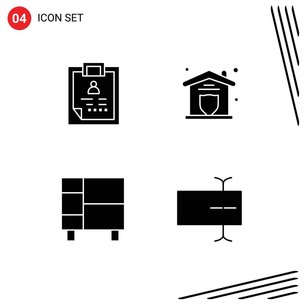 Modern Set of 4 Solid Glyphs and symbols such as clipboard appliances medical protection home ware Editable Vector Design Elements