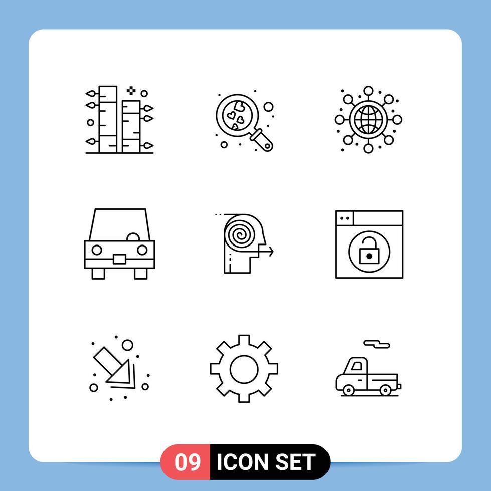 Mobile Interface Outline Set of 9 Pictograms of business vehicles global transportation taxi Editable Vector Design Elements