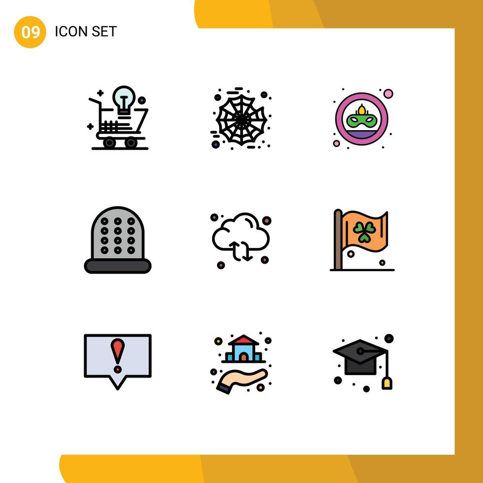 Filledline Flat Color Pack of 9 Universal Symbols of arrow refresh carnival cloud sewing Editable Vector Design Elements