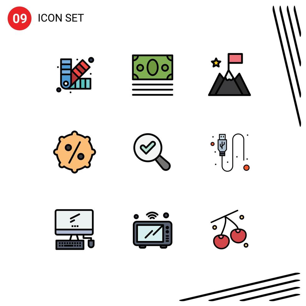 Set of 9 Modern UI Icons Symbols Signs for view find achievement sale discount Editable Vector Design Elements