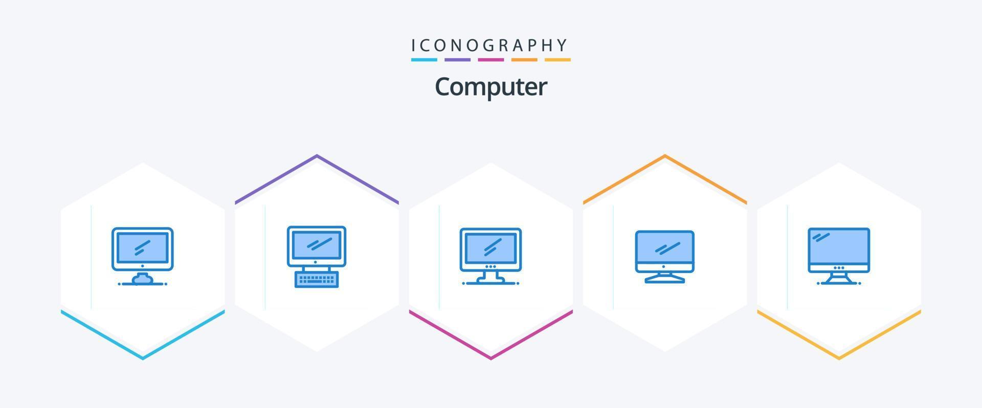 Computer 25 Blue icon pack including . vector