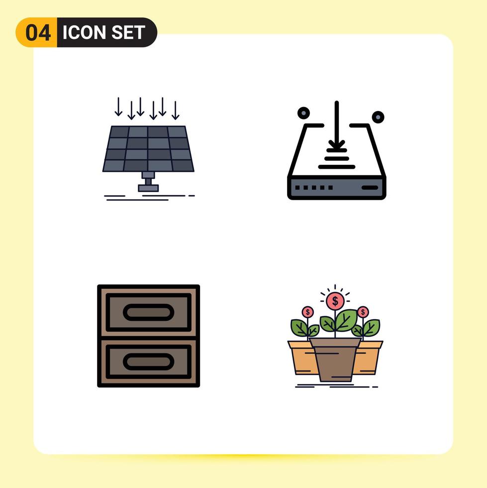 Universal Icon Symbols Group of 4 Modern Filledline Flat Colors of solar archive technology down drawer Editable Vector Design Elements