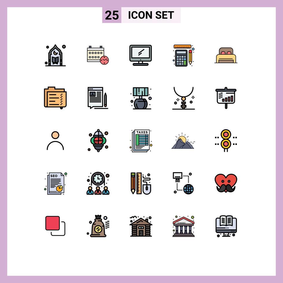 Universal Icon Symbols Group of 25 Modern Filled line Flat Colors of calculation tools education measurement imac Editable Vector Design Elements