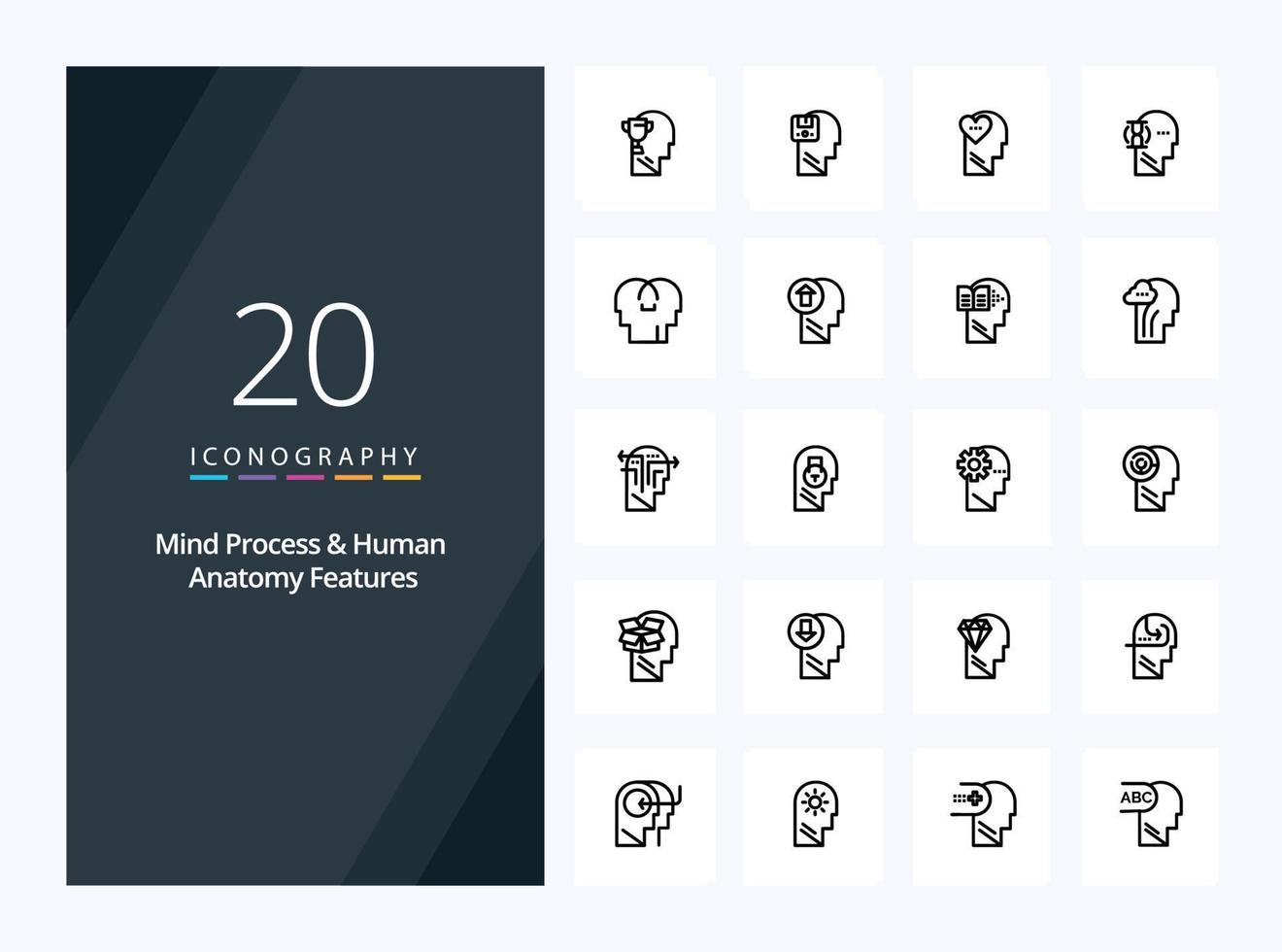 20 Mind Process And Human Features Outline icon for presentation vector