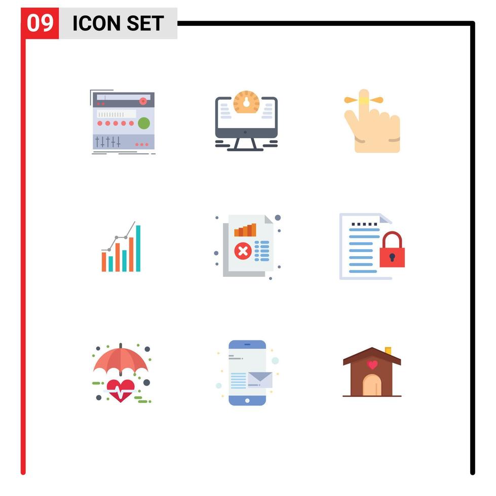 Pictogram Set of 9 Simple Flat Colors of statistics diagram watch business graph Editable Vector Design Elements