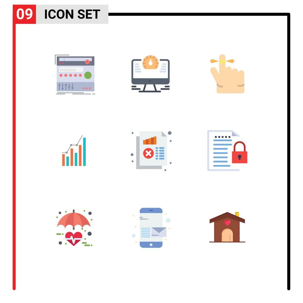 conjunto de pictogramas de 9 colores planos simples de diagrama de estadísticas reloj gráfico comercial elementos de diseño vectorial editables vector