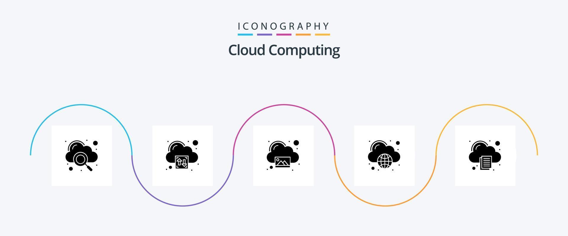 Cloud Computing Glyph 5 Icon Pack Including document. image. globe. cloud computing vector