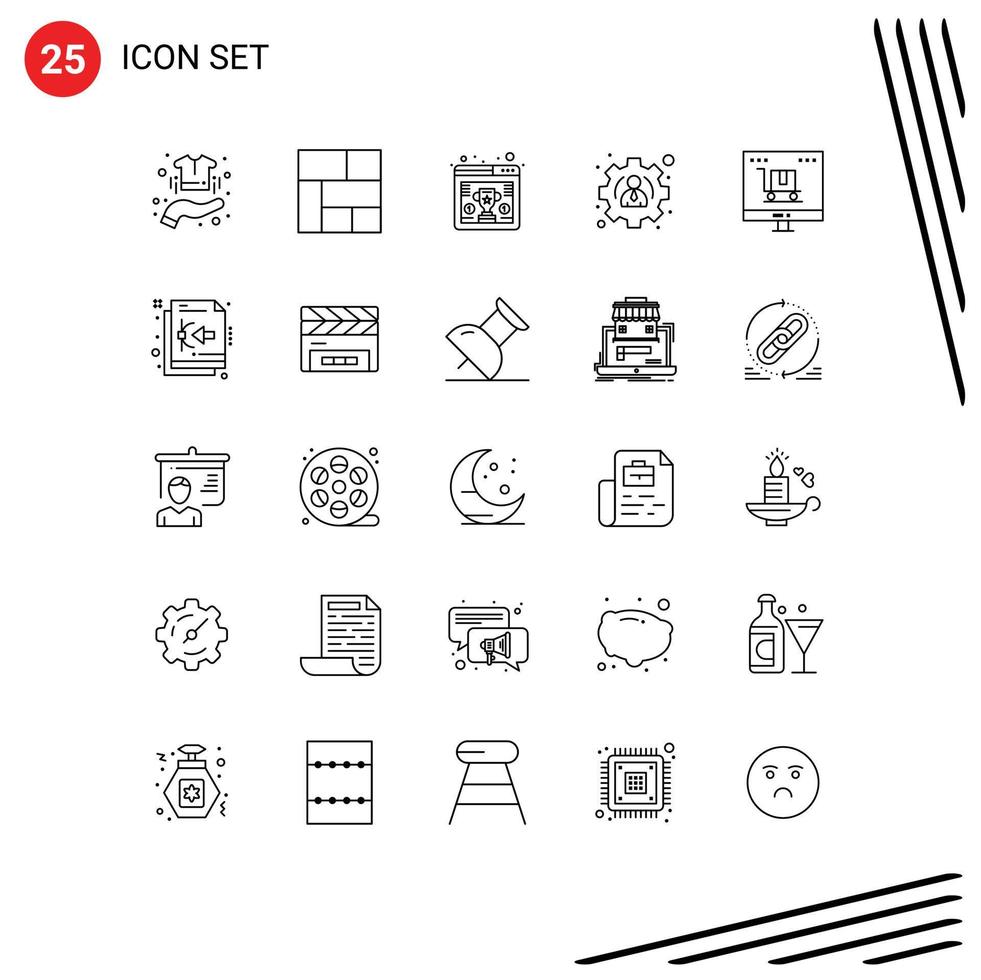 Pack of 25 creative Lines of digital marketing advertising awards user management Editable Vector Design Elements