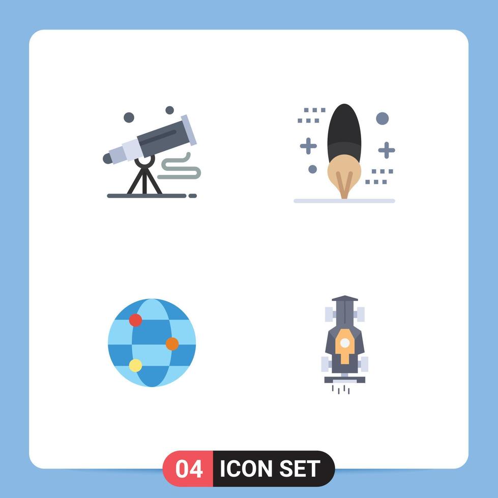 conjunto moderno de 4 iconos planos pictografía de binoculares pintura astronomía codificación viajes elementos de diseño vectorial editables vector