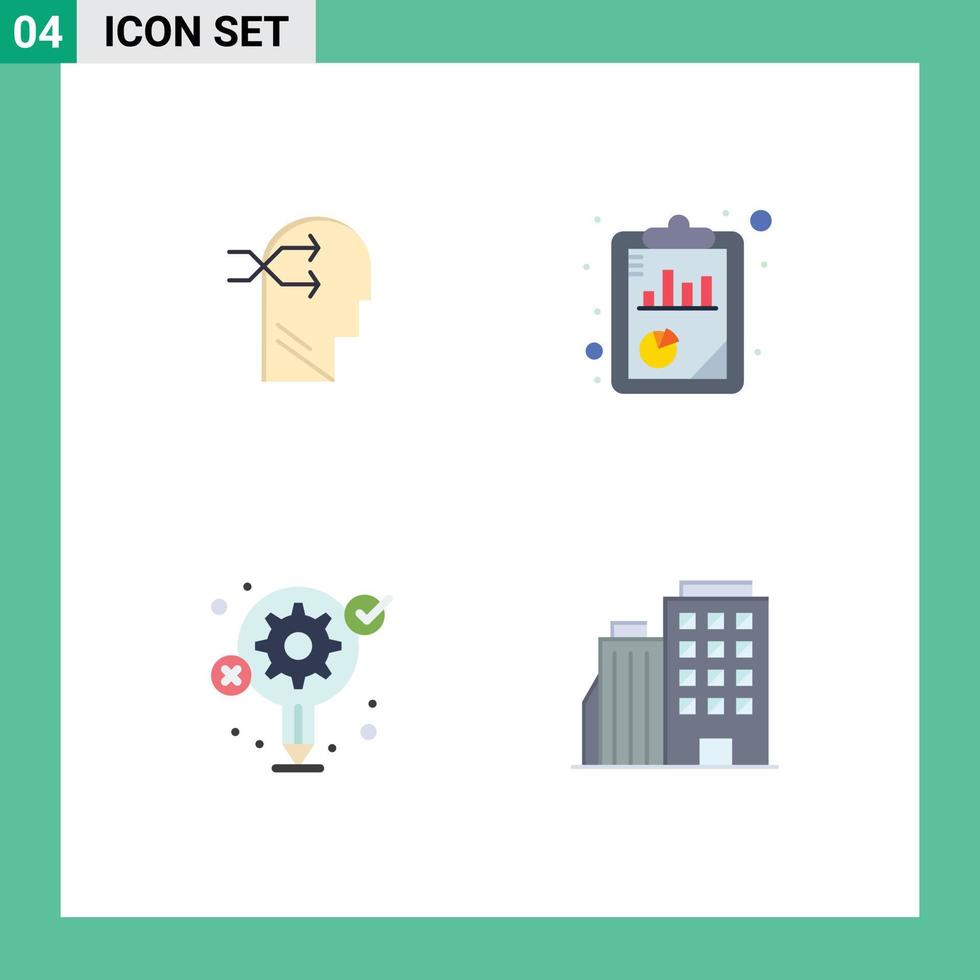 4 Universal Flat Icons Set for Web and Mobile Applications mental chang gear thinking seo process Editable Vector Design Elements