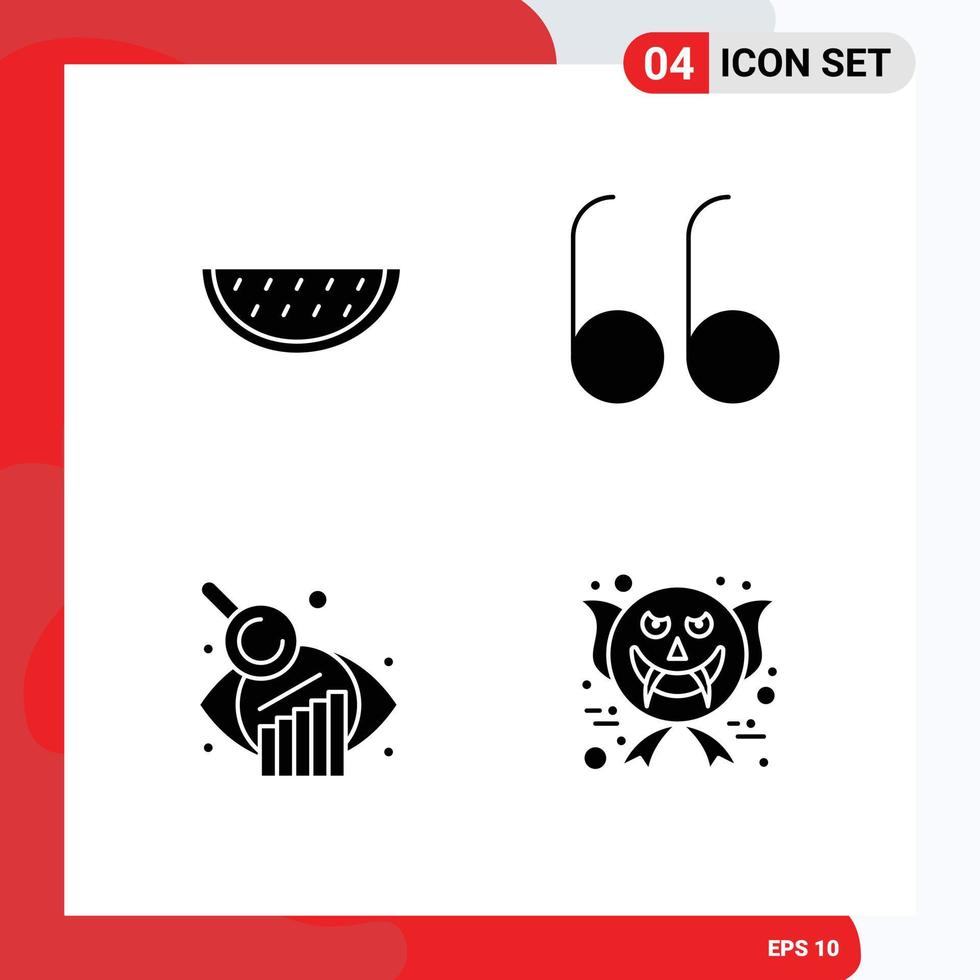 4 Universal Solid Glyph Signs Symbols of fruits character water business evaluation ghost Editable Vector Design Elements