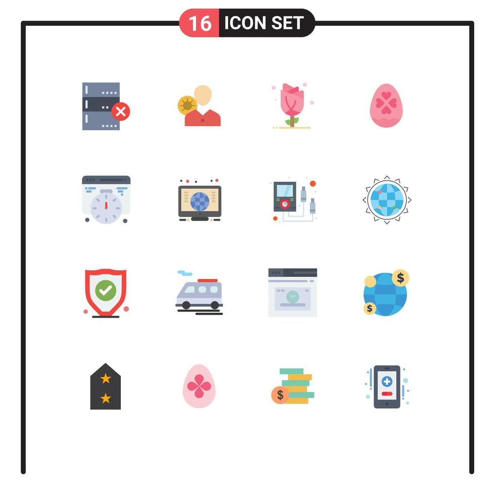 Mobile Interface Flat Color Set of 16 Pictograms of heart egg profile rose flower Editable Pack of Creative Vector Design Elements