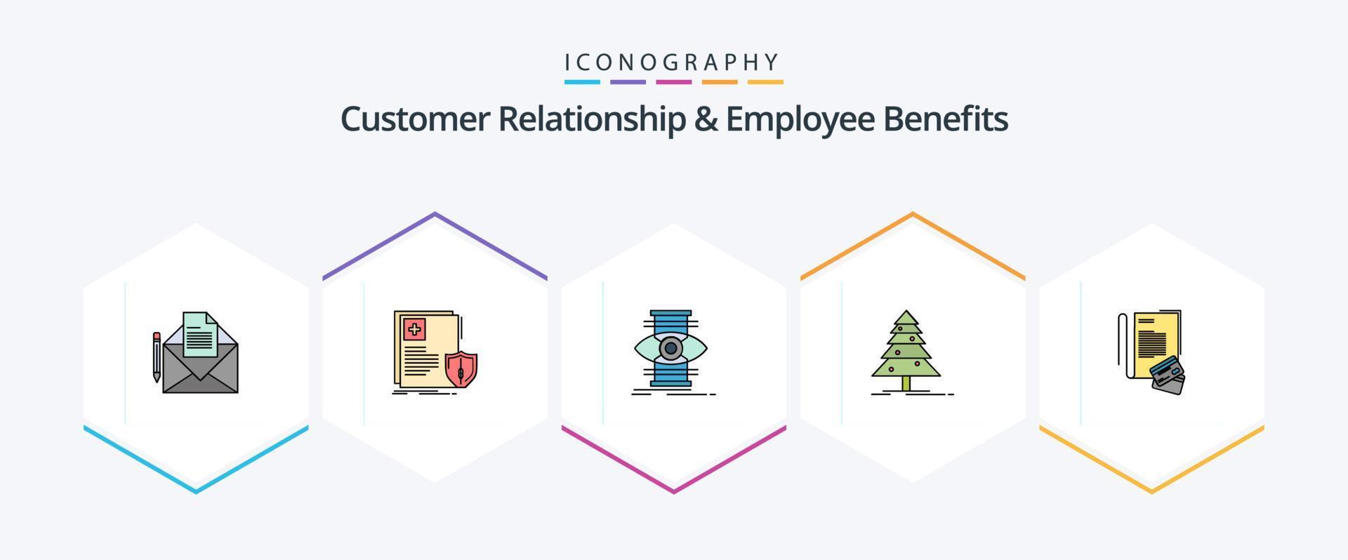 Customer Relationship And Employee Benefits 25 FilledLine icon pack including note. christmas. health. forest. optimize vector