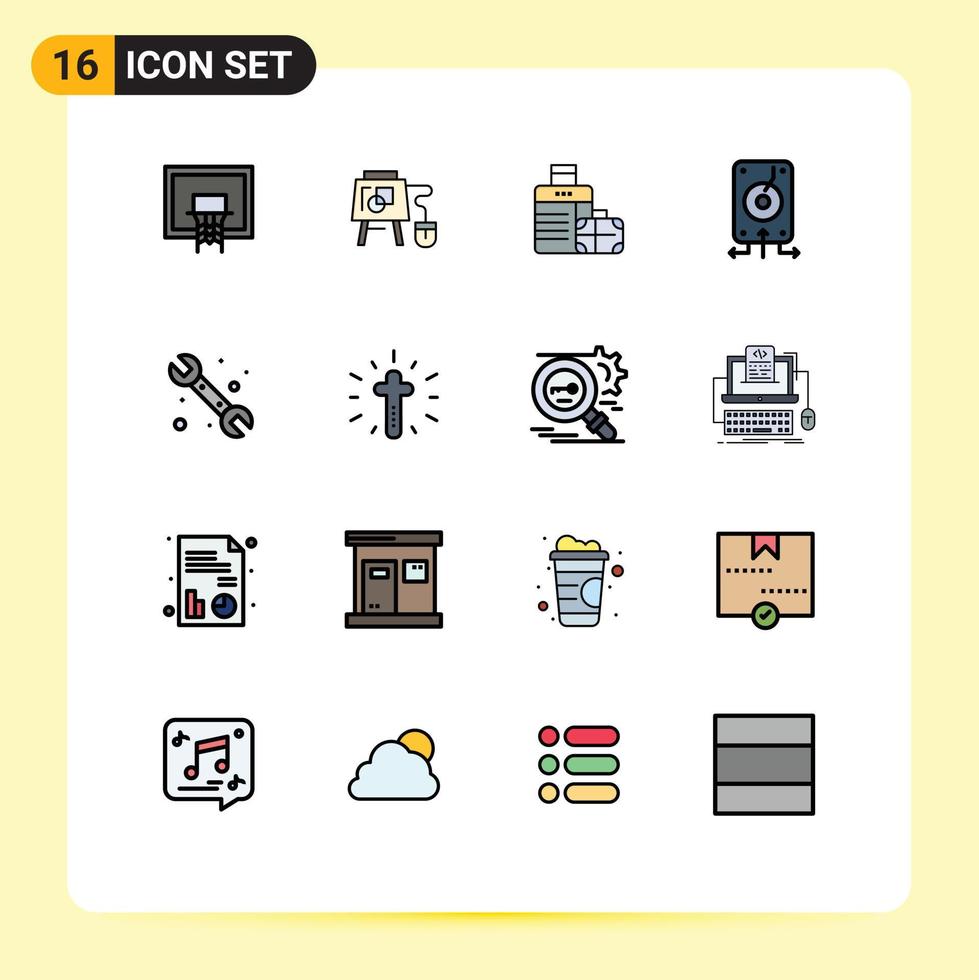 Pictogram Set of 16 Simple Flat Color Filled Lines of storage file education data hotel Editable Creative Vector Design Elements