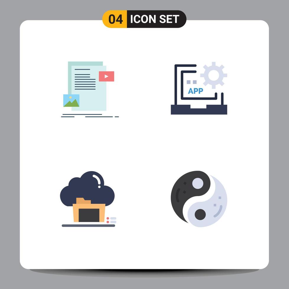 conjunto de 4 iconos de interfaz de usuario modernos signos de símbolos para programación de datos archivos de codificación de medios elementos de diseño de vectores editables