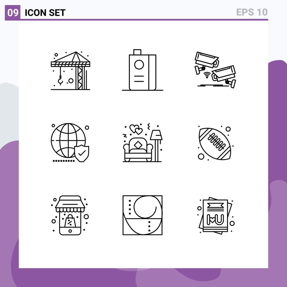 Outline Pack of 9 Universal Symbols of secure website cctv shield technology Editable Vector Design Elements