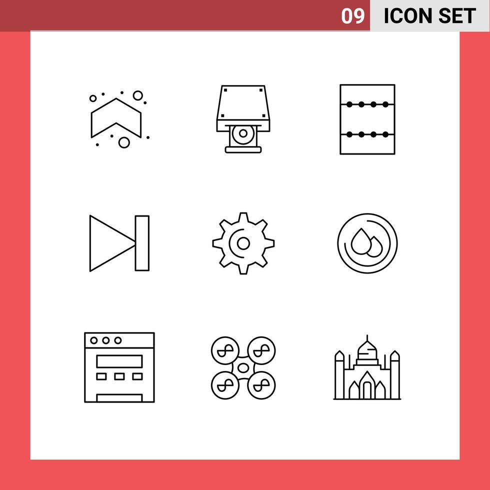 Modern Set of 9 Outlines Pictograph of teeth gear layout wheel last Editable Vector Design Elements