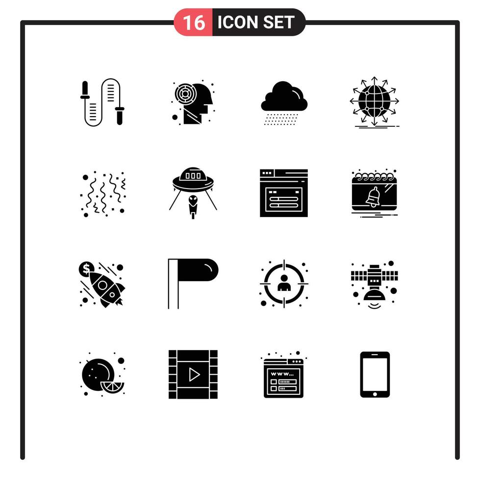 16 Solid Glyph concept for Websites Mobile and Apps celebrate worldwide cloud news network Editable Vector Design Elements