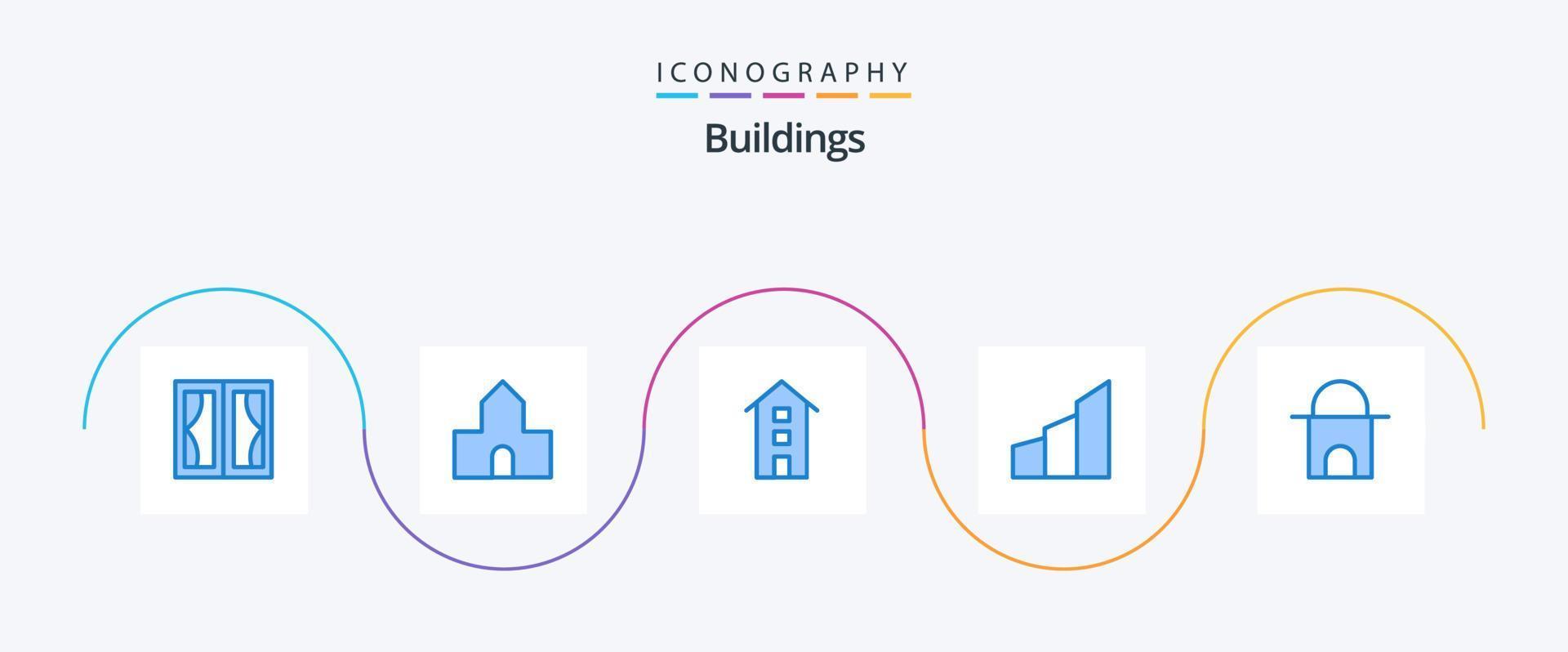 paquete de iconos de 5 edificios azules que incluye un edificio moderno. arquitectura. edificio cristiano. apartamentos tiendas vector