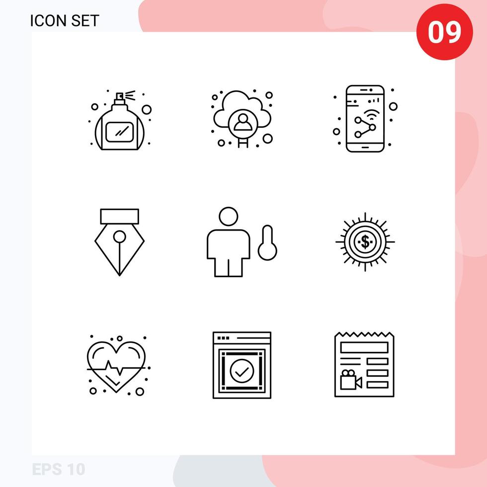 Set of 9 Modern UI Icons Symbols Signs for degrees avatar device photo editor Editable Vector Design Elements