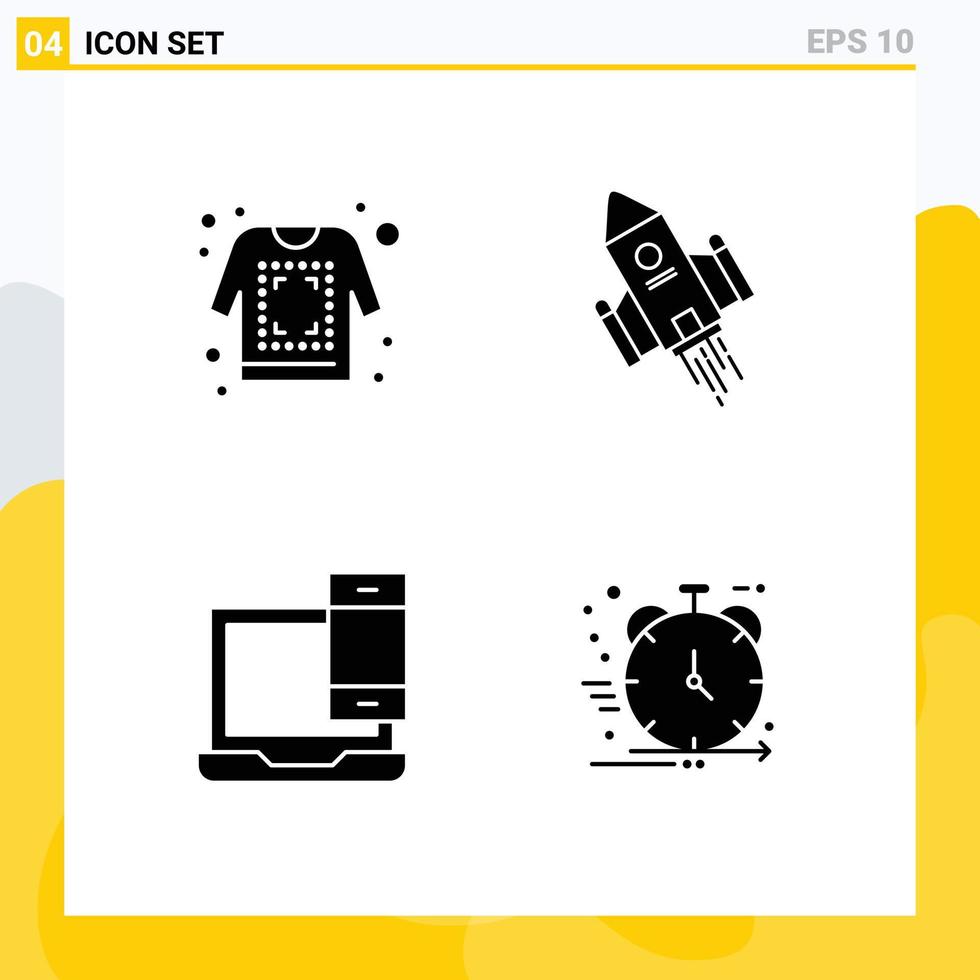Universal Icon Symbols Group of 4 Modern Solid Glyphs of print computer sketch space laptop Editable Vector Design Elements