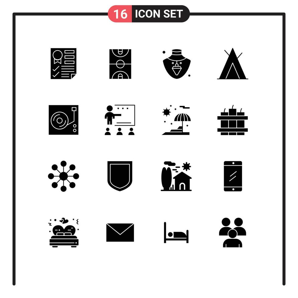 Set of 16 Modern UI Icons Symbols Signs for player wigwam game tent gold Editable Vector Design Elements