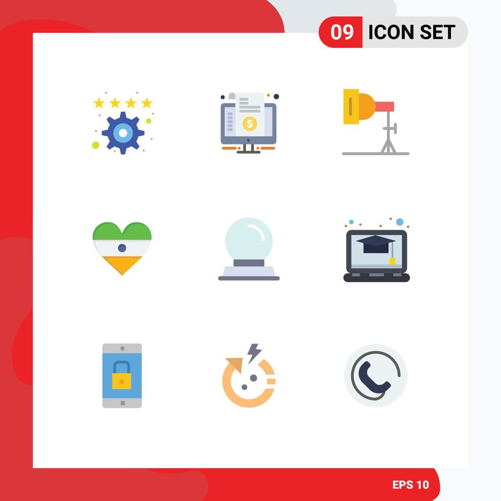 Pictogram Set of 9 Simple Flat Colors of glass stand heart purchase flg studio Editable Vector Design Elements