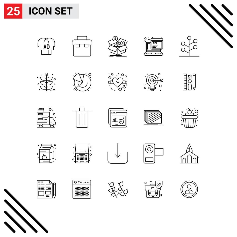 User Interface Pack of 25 Basic Lines of forest script m savings javascript growth Editable Vector Design Elements
