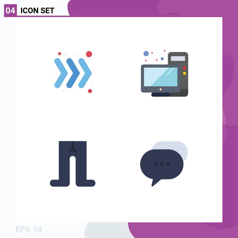 conjunto de 4 paquetes de iconos planos comerciales para medias de flecha monitor de computadora conversación elementos de diseño vectorial editables vector