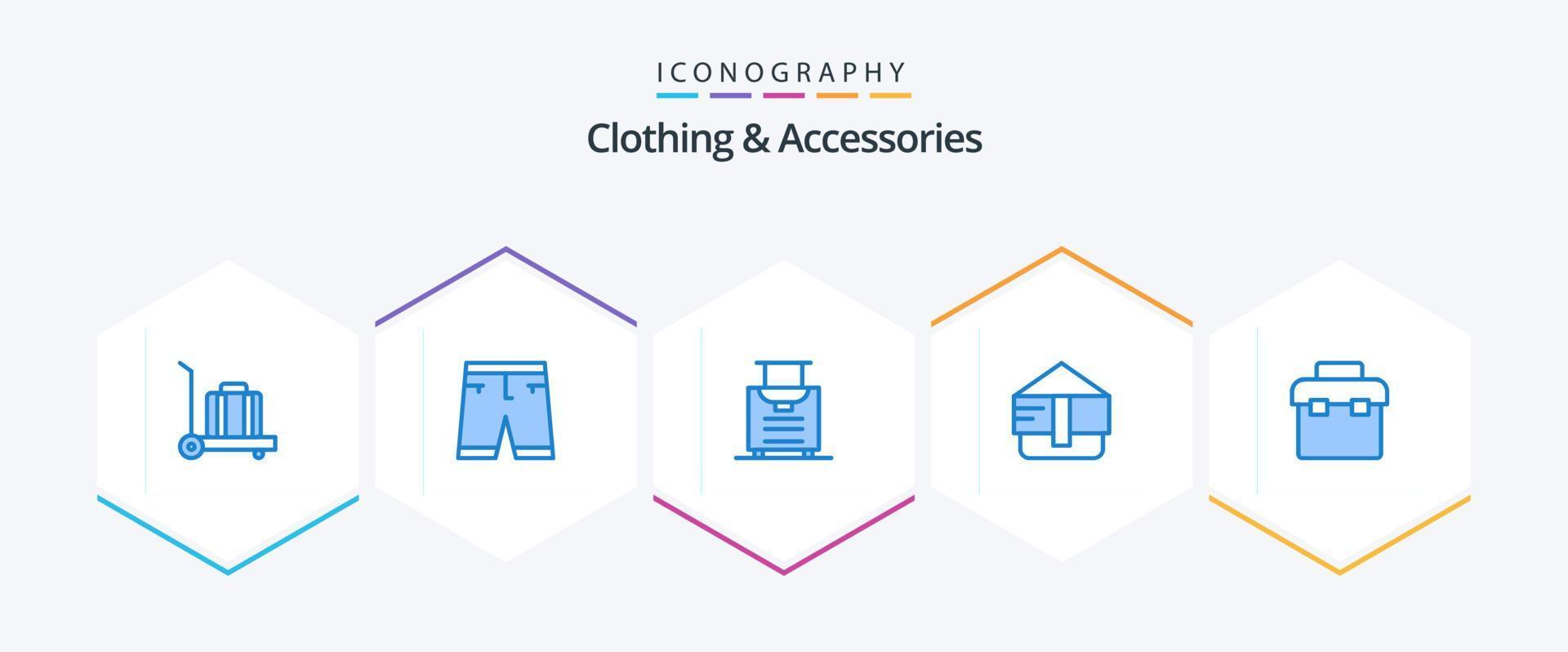 Clothing and Accessories 25 Blue icon pack including . lunchbox. luggage. equipment. purse vector