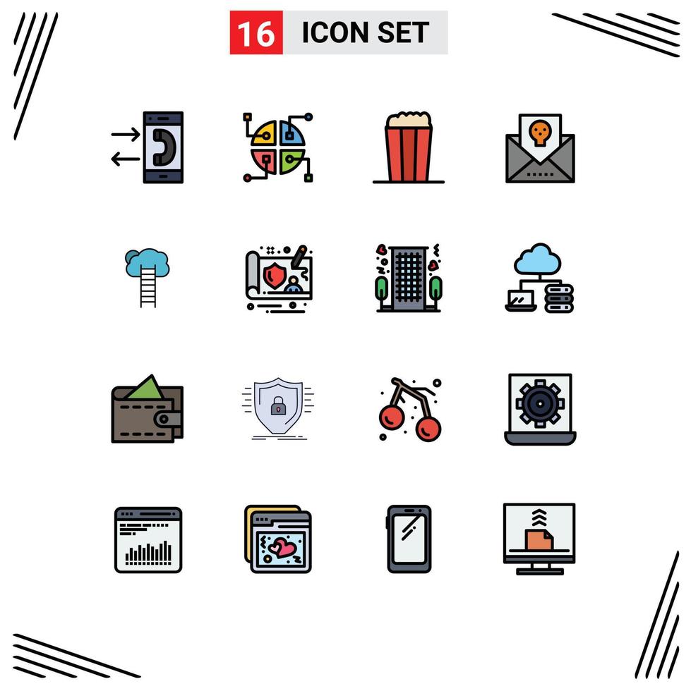 Set of 16 Modern UI Icons Symbols Signs for business mail pop horror envelope Editable Creative Vector Design Elements