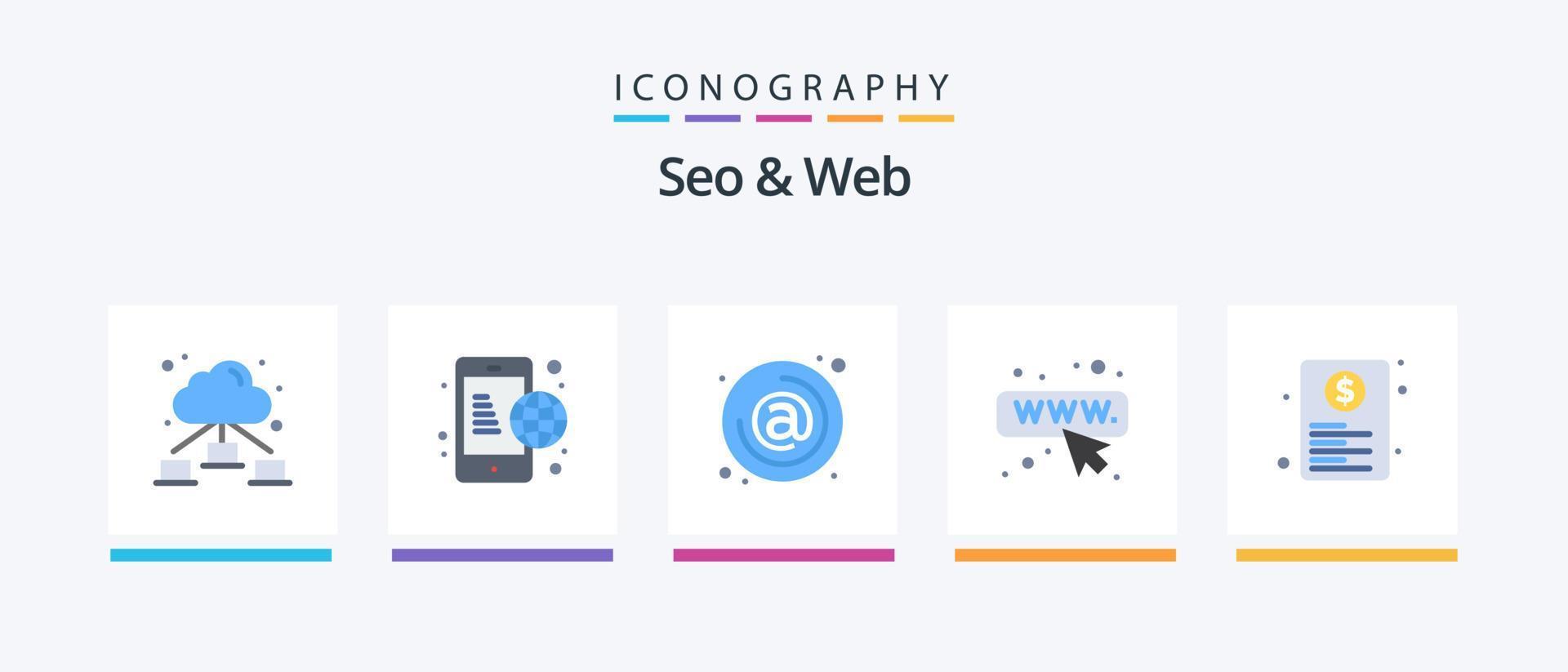 Seo and Web Flat 5 Icon Pack Including page. document. at. webpage. seo. Creative Icons Design vector