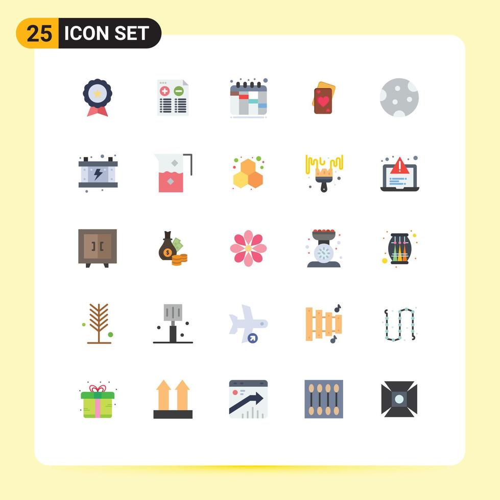 Set of 25 Vector Flat Colors on Grid for moon wedding minus heart card Editable Vector Design Elements