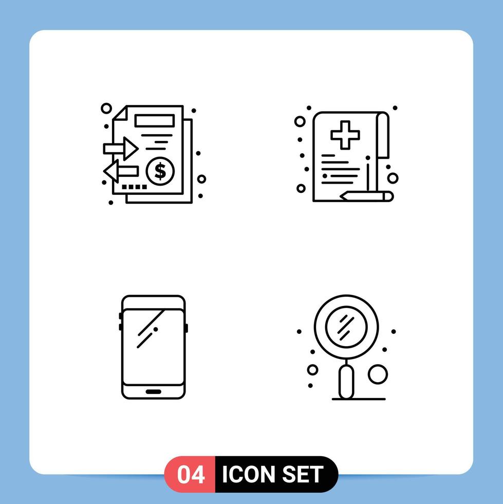 4 Creative Icons Modern Signs and Symbols of documents phone money hospital mobile Editable Vector Design Elements
