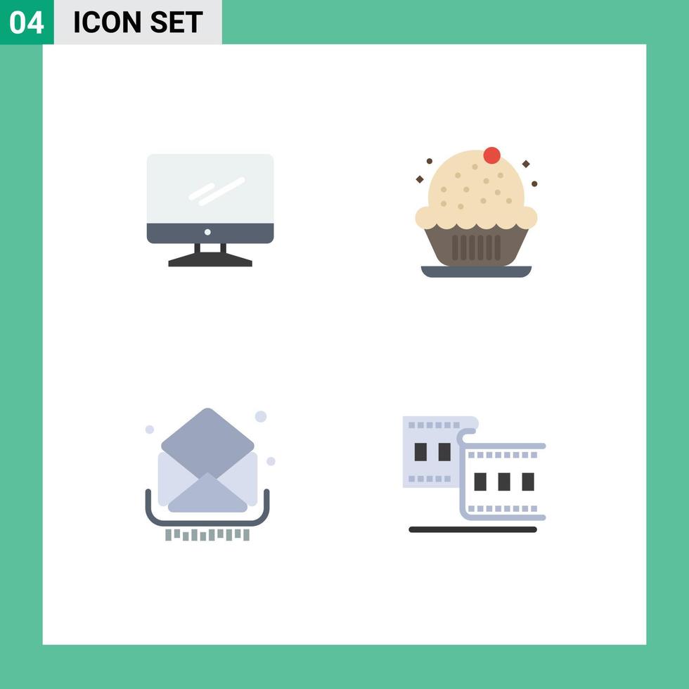 4 User Interface Flat Icon Pack of modern Signs and Symbols of computer mail imac cake email Editable Vector Design Elements