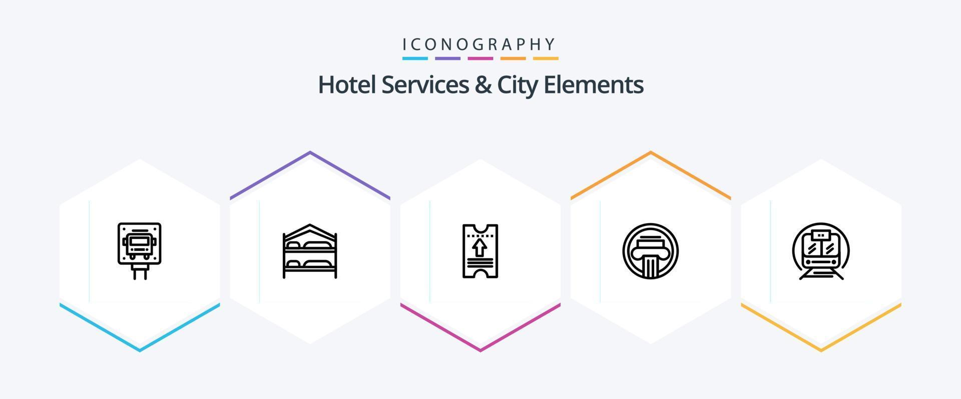 Hotel Services And City Elements 25 Line icon pack including greek. building. hotel. architecture. arrow vector