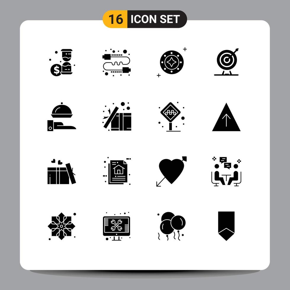 16 Universal Solid Glyph Signs Symbols of arrow dart cosmos target star Editable Vector Design Elements