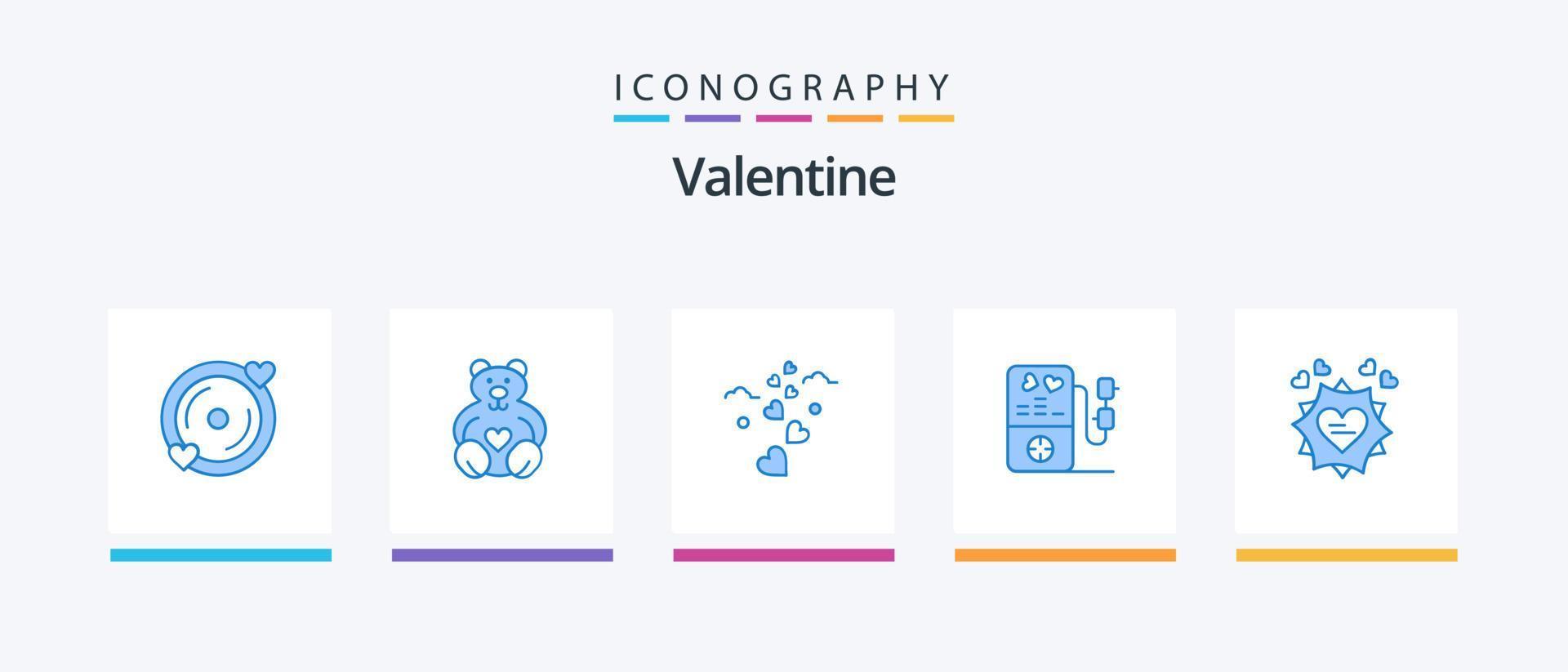paquete de íconos de san valentín azul 5 que incluye. MP amor. corazón. tarjeta. diseño de iconos creativos vector