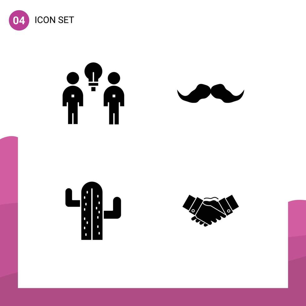 Group of 4 Modern Solid Glyphs Set for brainstorm men team hipster usa Editable Vector Design Elements