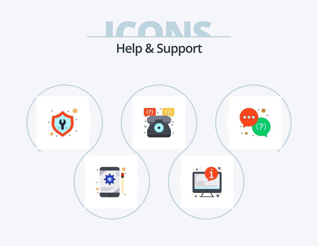 Help And Support Flat Icon Pack 5 Icon Design. help. support. fix. shop. insurance vector