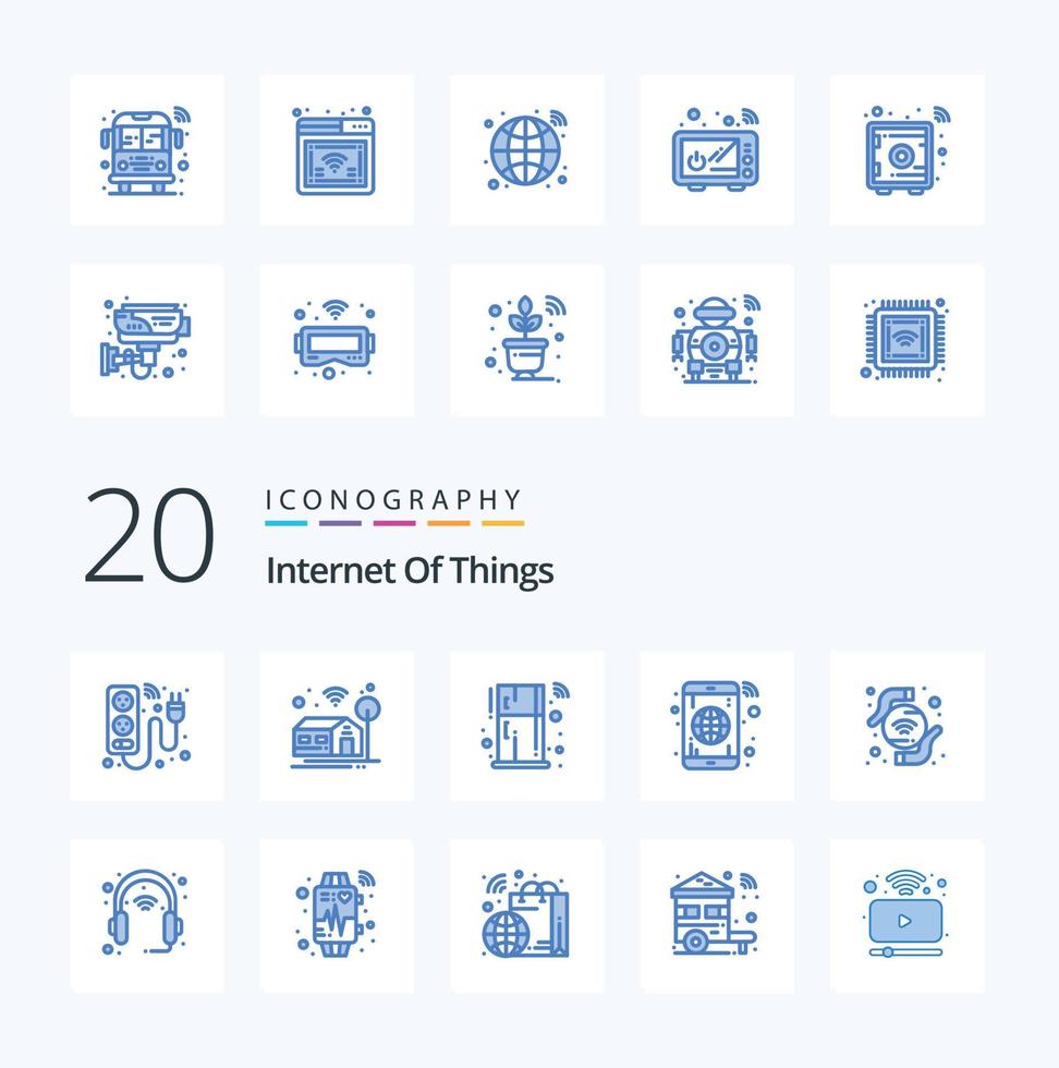20 Internet Of Things Blue Color icon Pack like wifi phone fridge mobile app vector