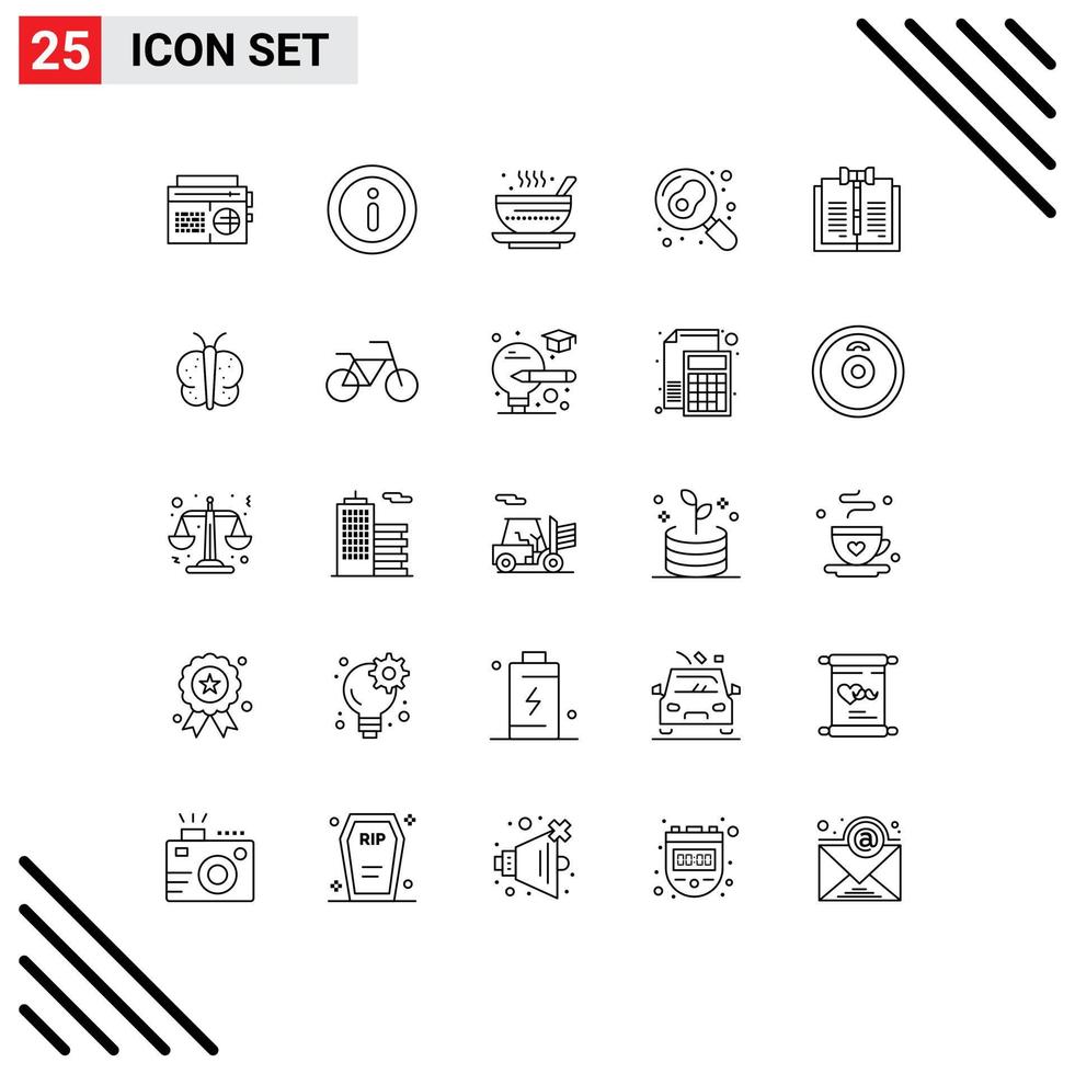 Pack of 25 Modern Lines Signs and Symbols for Web Print Media such as copyright egg dish pan cooking Editable Vector Design Elements